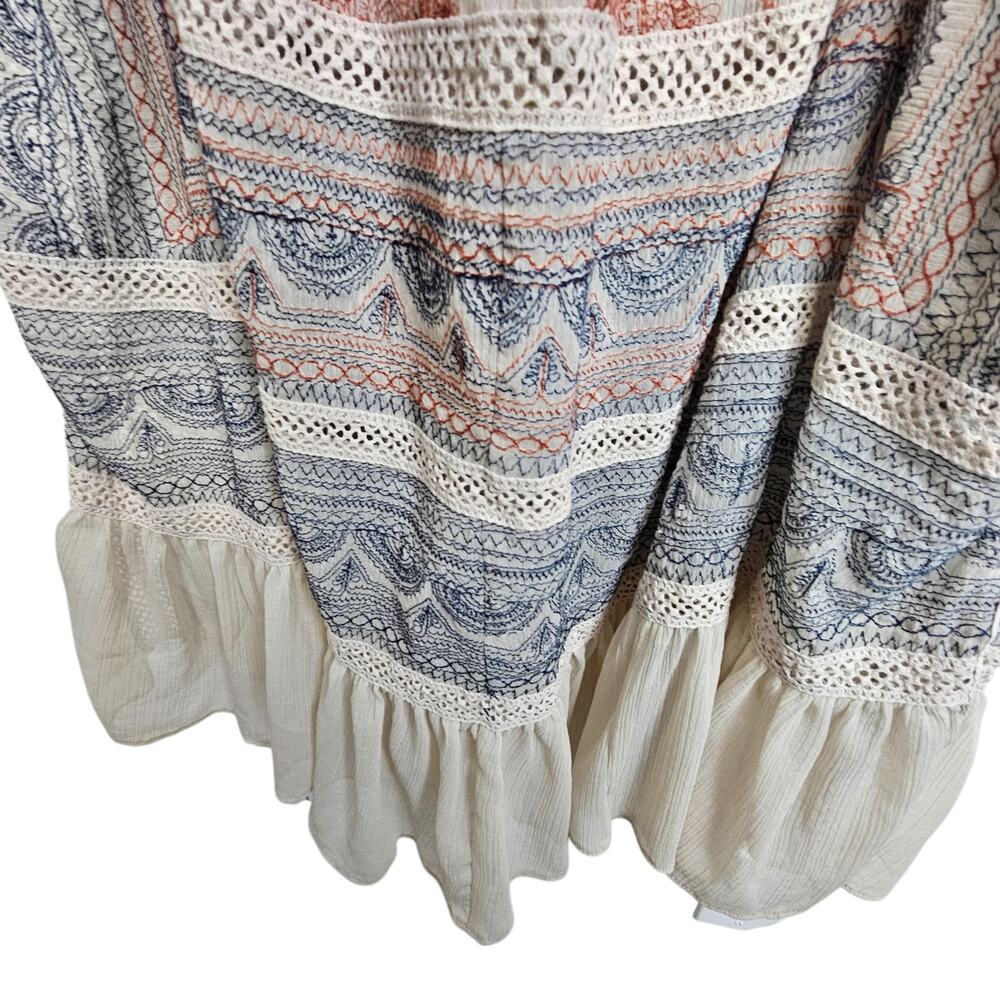 Maeve Cream Boho Midi Dress with Blue and Rust Accents - Picture 4 of 10